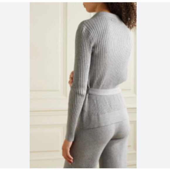 Skin Marilynne Ribbed Cardigan Cotton Cashmere Belted Gray - Picture 5 of 12